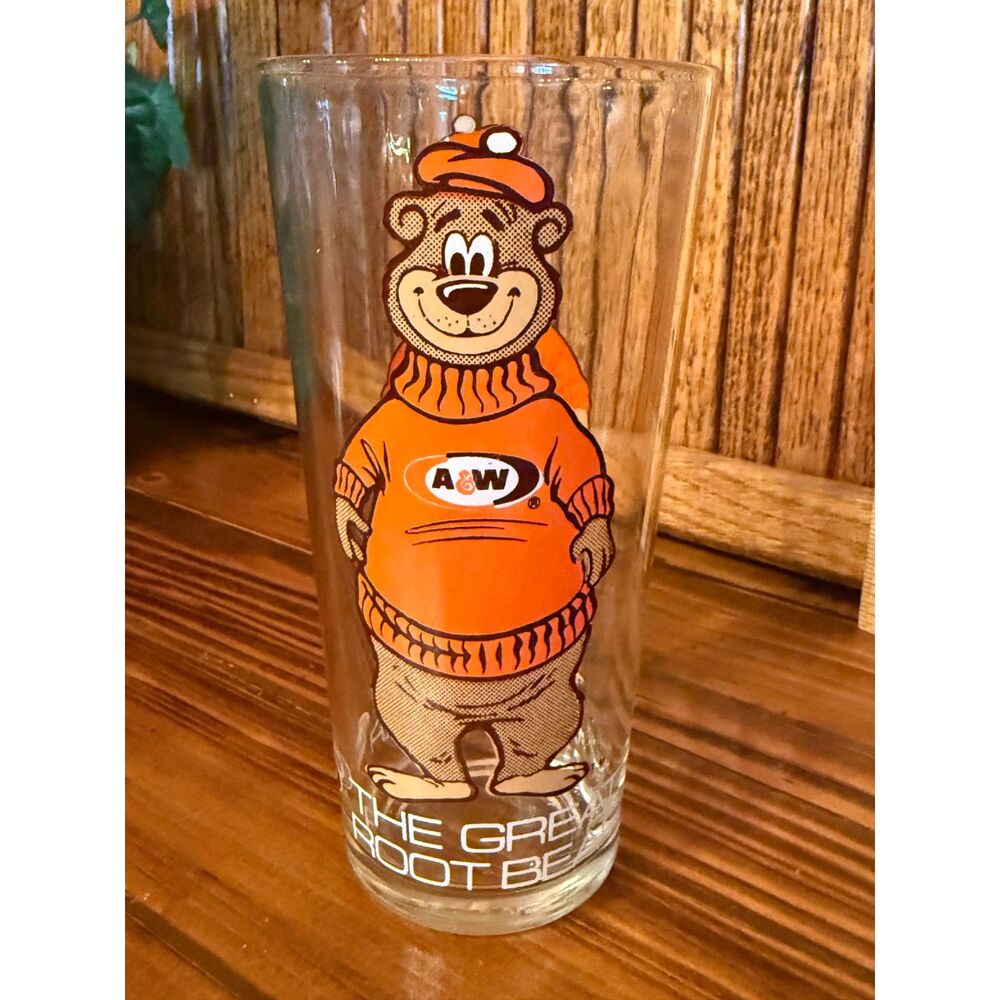 A&W Great Root Bear Collector Glass Vintage Advertising Tumbler Orange Bear